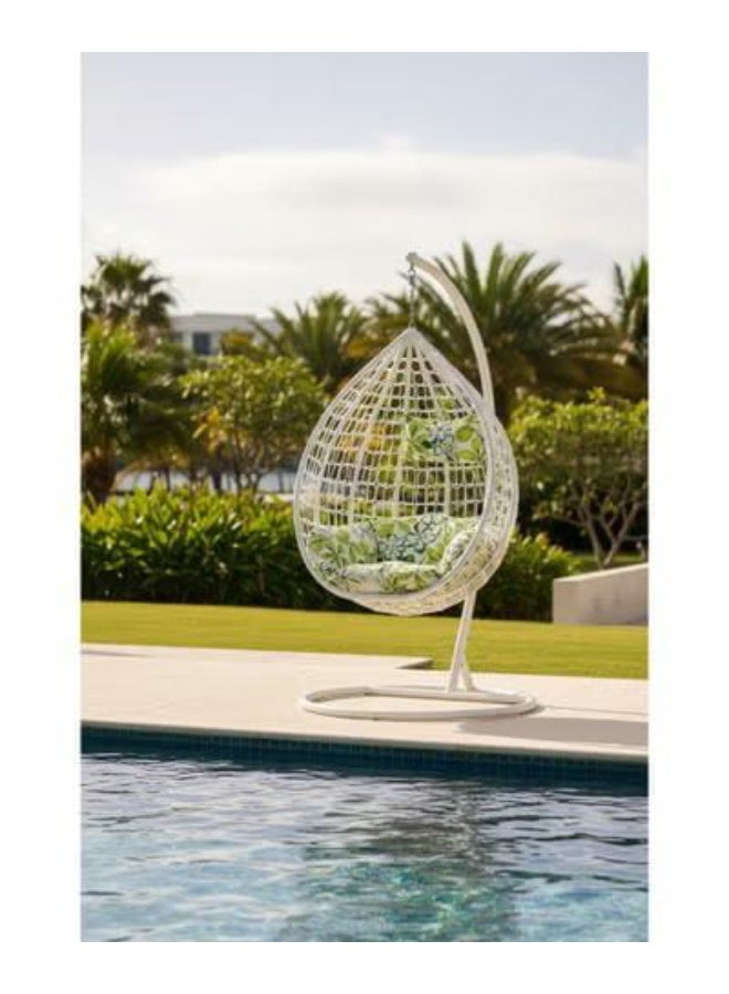 نَدْ مَفْرُوشَات كرسي أرجوحة بيضاوي معلق مع حامل - تصميم من الخيزران، وسادة ناعمة وإطار فولاذي قوي للاسترخاء في الأماكن المغلقة والمفتوحة - Image 4