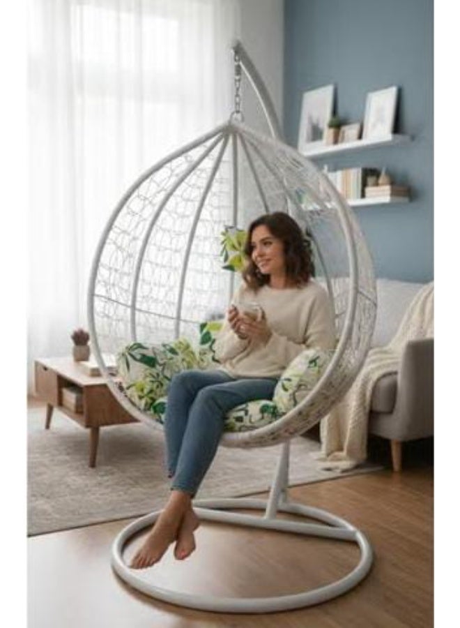 نَدْ مَفْرُوشَات كرسي أرجوحة بيضاوي معلق مع حامل - تصميم من الخيزران، وسادة ناعمة وإطار فولاذي قوي للاسترخاء في الأماكن المغلقة والمفتوحة - Image 5