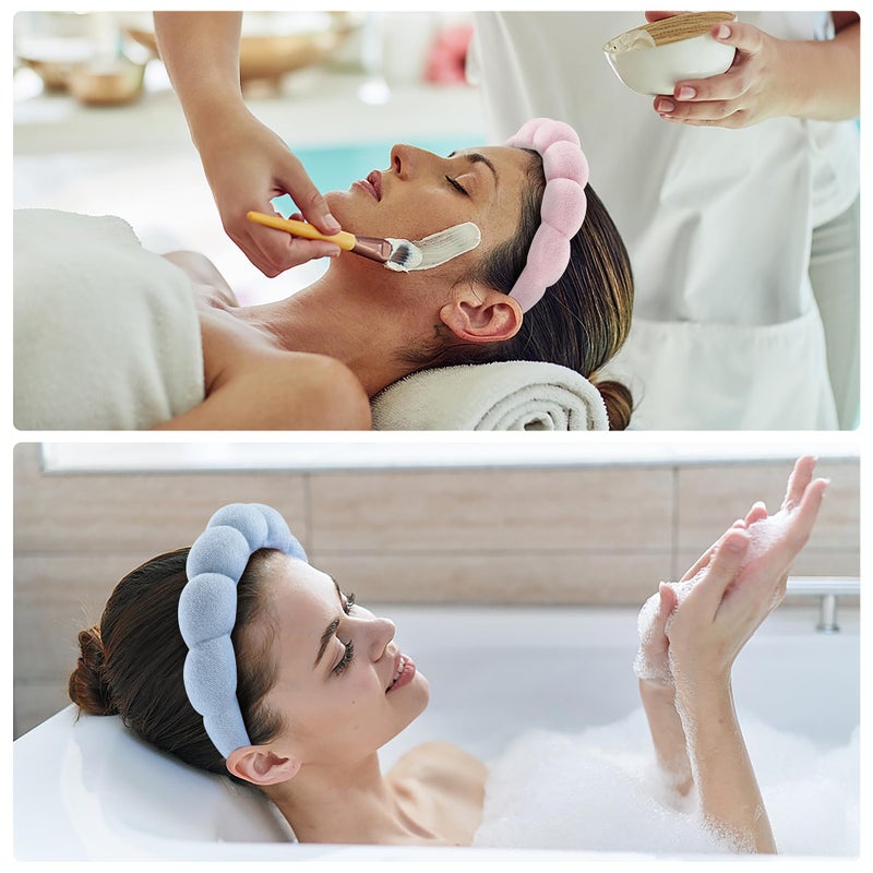 Ztomine Spa Headbands for Face Washing, Facials, Masks & Skin Treatments, Set of 2, 100% Cotton Terry Cloth, Plush Soft Absorbent Headband, Pink & Blue - Image 2