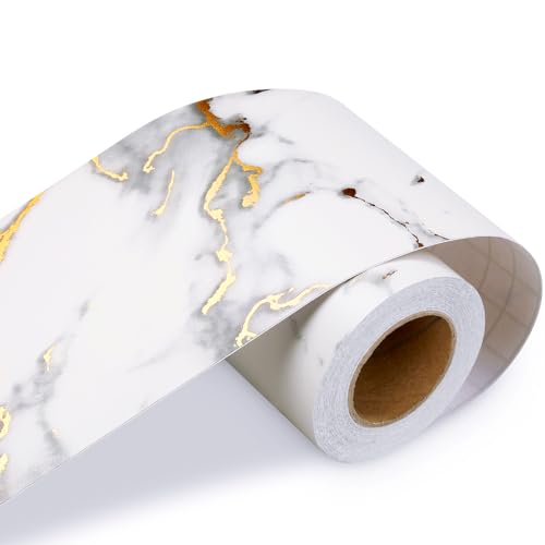 LACHEERY Gold White Marble Wallpaper Border Peel and Stick Bathroom Mirror Frame Border Tape for Mirror Borders Peel and Stick Gold Bulletin Board Borders Trim Sticker Thick Wall Decor Roll 3"x197" - Image 2