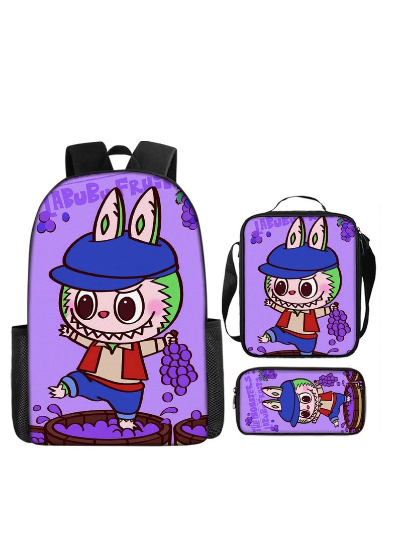 POP MART 3 pcs set POP MART Labubu Children Backpack Daypack Schoolbag Girls  Boys School Book bag with Lunch Box Pen Case  - Image 1