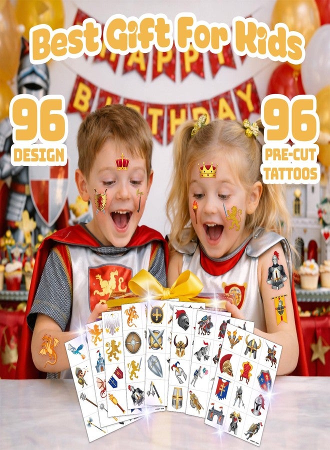 96 قطعة من الوشوم المؤقتة المقطوعة مسبقًا على شكل فرسان ملكيين للأطفال - Image 4