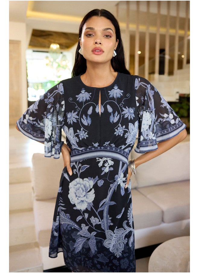 Lipsy London - Lipsy Placement Print Short Sleeve Mini Dress - Image 1