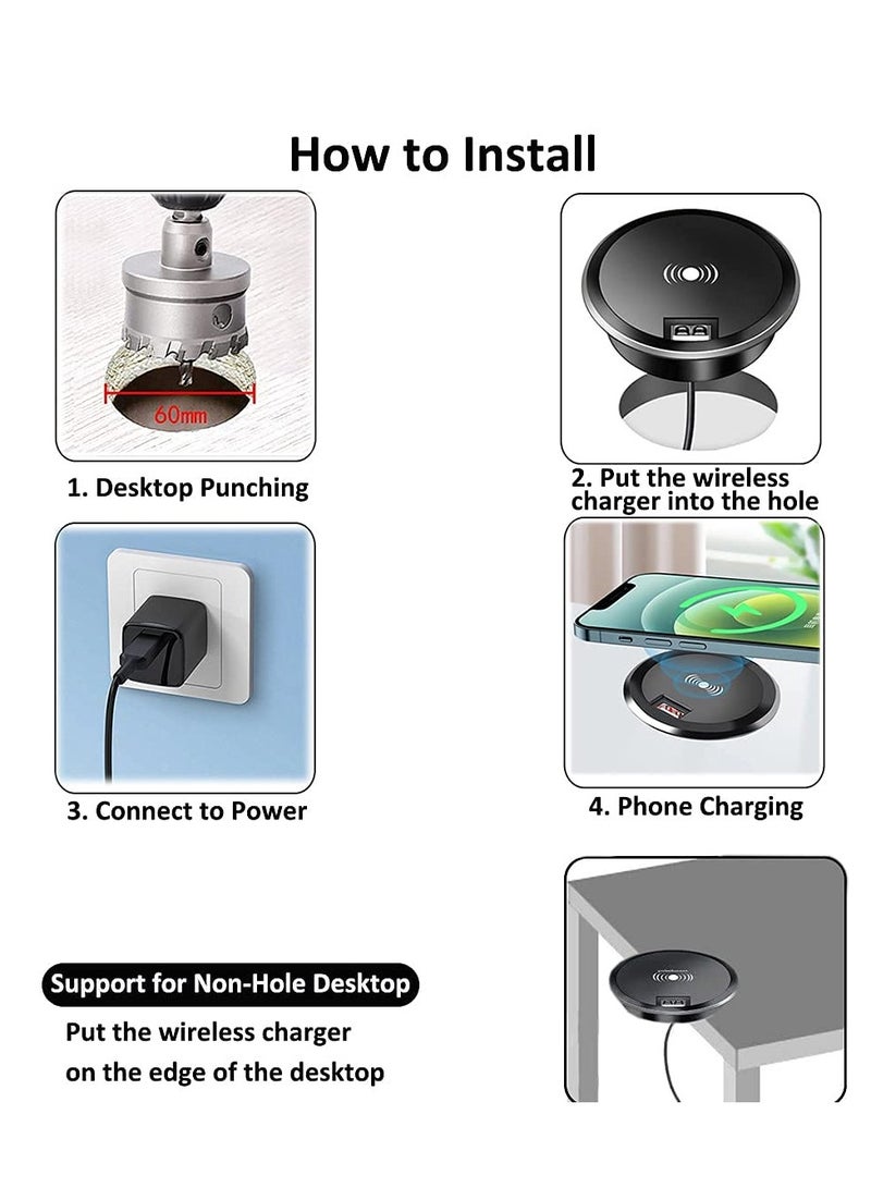 Excefore Desk Wireless Charger, 15W Fast Wireless Charging Station, Invisible Wireless Charger, Furniture Wireless Charging Board, for iphone, Samsung and so on - Image 5