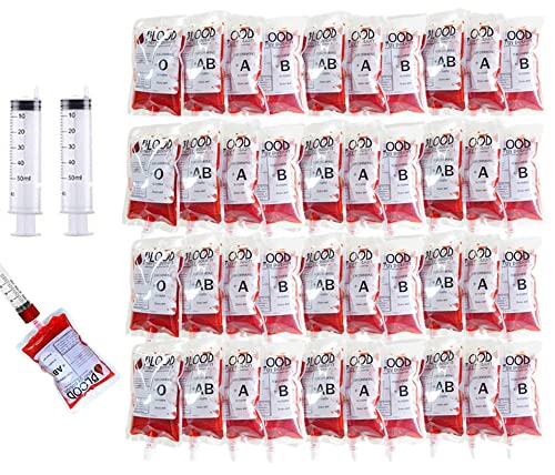 Aweilan 40 Pack Blood Bag for Drinks IV Bags Pouches Mug Empty Vampire Diary Halloween Food Safe Drink Containers Bags Cups for Juice Party Nursing Birthday - Image 1