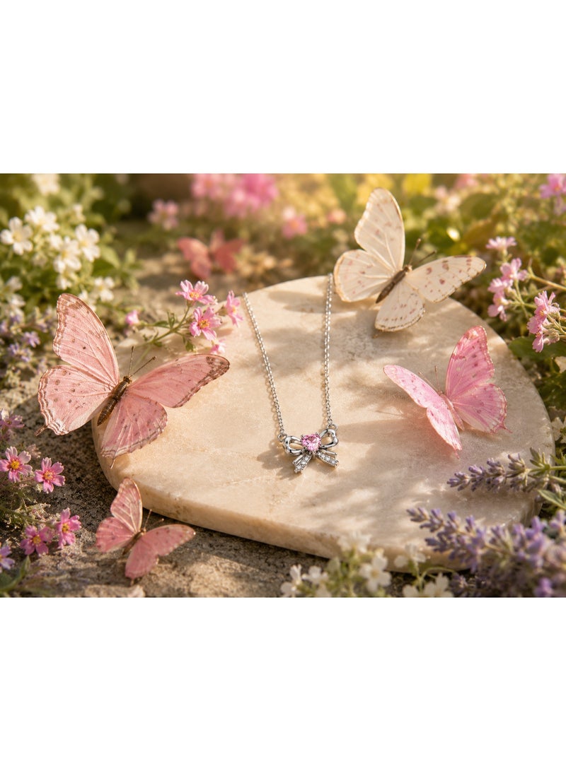 RAFAL Bella Rose Pink Heart & Bow Pendant Necklace for Women – Elegant Silver-Plated Soft Dainty Chain, Premium Sophisticated Romantic Ribbon Jewelry for Special Occasions, Birthdays & Luxury Gifting - Image 3