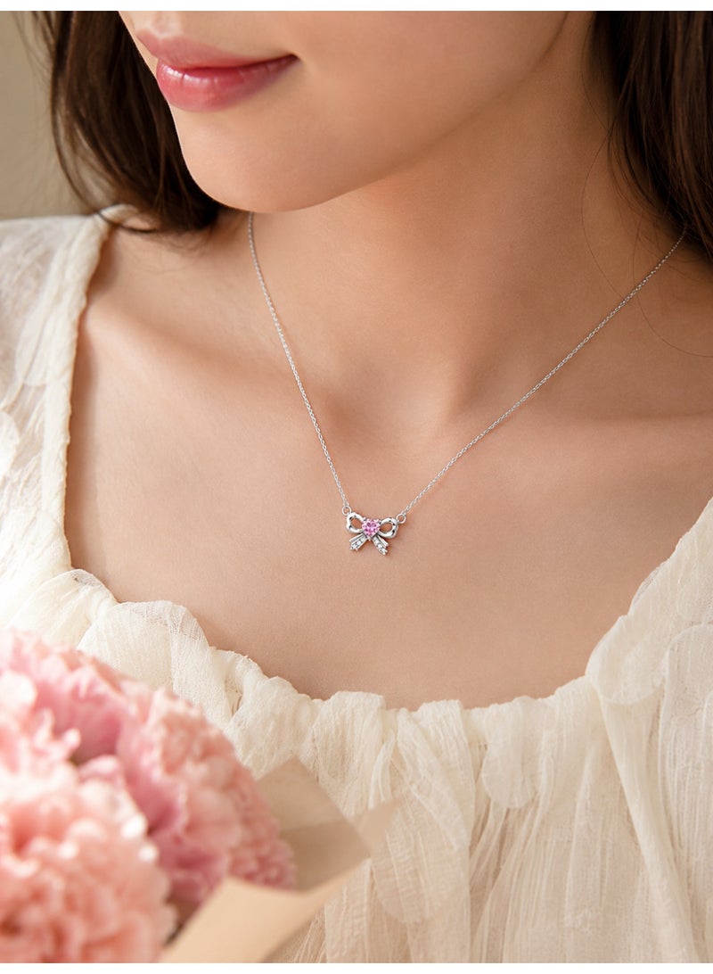 RAFAL Bella Rose Pink Heart & Bow Pendant Necklace for Women – Elegant Silver-Plated Soft Dainty Chain, Premium Sophisticated Romantic Ribbon Jewelry for Special Occasions, Birthdays & Luxury Gifting - Image 5