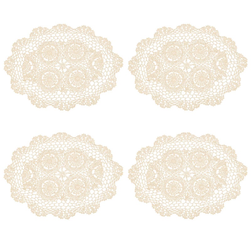 kilofly Crochet Cotton Lace Placemats Doilies 4pc Oval Beige 118 x 177 inch