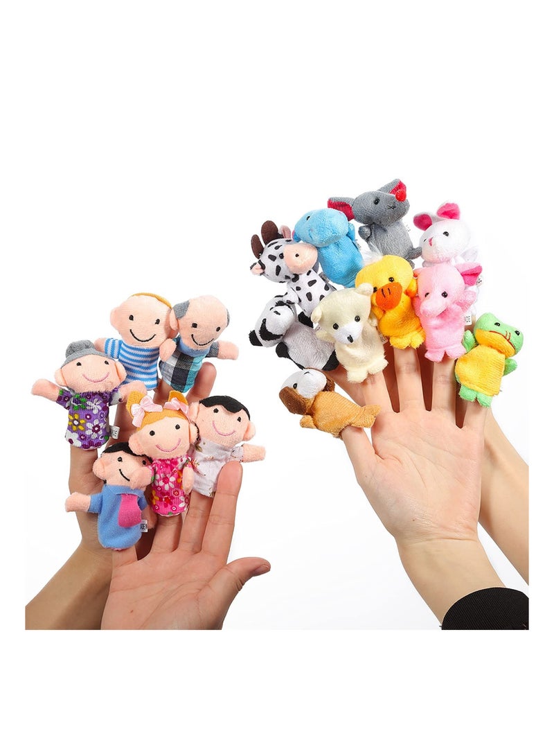 KASTWAVE 16 Pack Soft Plush Finger Puppets Set - 10 Animals + 6 People Family Members Velvet Cute Toys for Children, Story Time, Shows, Playtime, Schools (16pcs) - Image 2