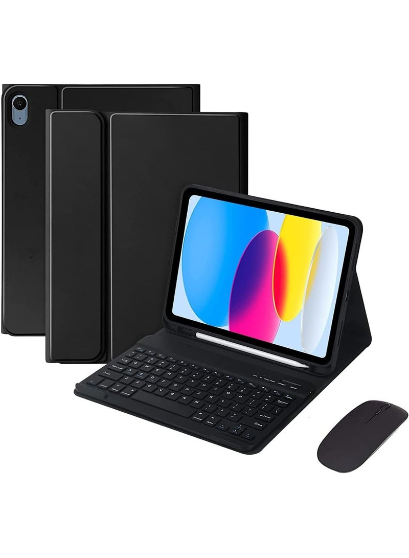 Keyboard Case for iPad 10th Gen 10.9"(A2757/A2777/A2696) with Mouse, iPad Case with Detachable Bluetooth Keyboard&Pencil Holder&Mouse[Free Arabic stickers] - Image 1