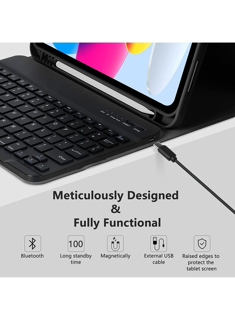 Keyboard Case for iPad 10th Gen 10.9"(A2757/A2777/A2696) with Mouse, iPad Case with Detachable Bluetooth Keyboard&Pencil Holder&Mouse[Free Arabic stickers] - Image 2