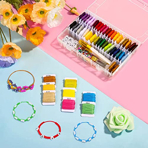 PAXCOO 488Pcs String Bracelet Making Kit, Friendship Bracelet String Kit with 50 Skeins Embroidery Floss Cross Stitch Thread, 400Pcs Friendship Bracelet Beads, 37Pcs Embroidery Tools - Image 5