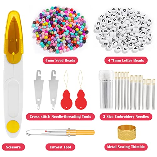 PAXCOO 488Pcs String Bracelet Making Kit, Friendship Bracelet String Kit with 50 Skeins Embroidery Floss Cross Stitch Thread, 400Pcs Friendship Bracelet Beads, 37Pcs Embroidery Tools - Image 4