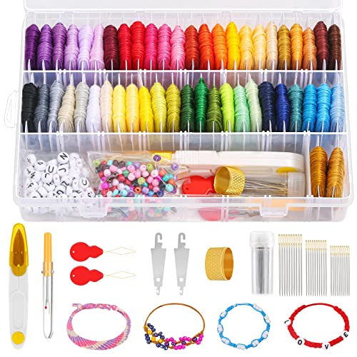 PAXCOO 488Pcs String Bracelet Making Kit, Friendship Bracelet String Kit with 50 Skeins Embroidery Floss Cross Stitch Thread, 400Pcs Friendship Bracelet Beads, 37Pcs Embroidery Tools - Image 1