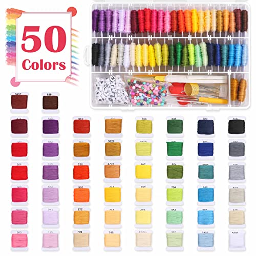 PAXCOO 488Pcs String Bracelet Making Kit, Friendship Bracelet String Kit with 50 Skeins Embroidery Floss Cross Stitch Thread, 400Pcs Friendship Bracelet Beads, 37Pcs Embroidery Tools - Image 3