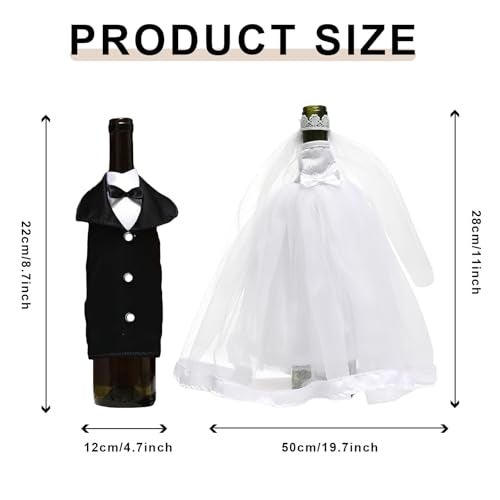 RED-SHYN REDSHYN Bride Groom Wine Bottle Decor White Tulle Black Tuxedo Covers for Wedding Party Table Decor Newlywed Gift - Image 3