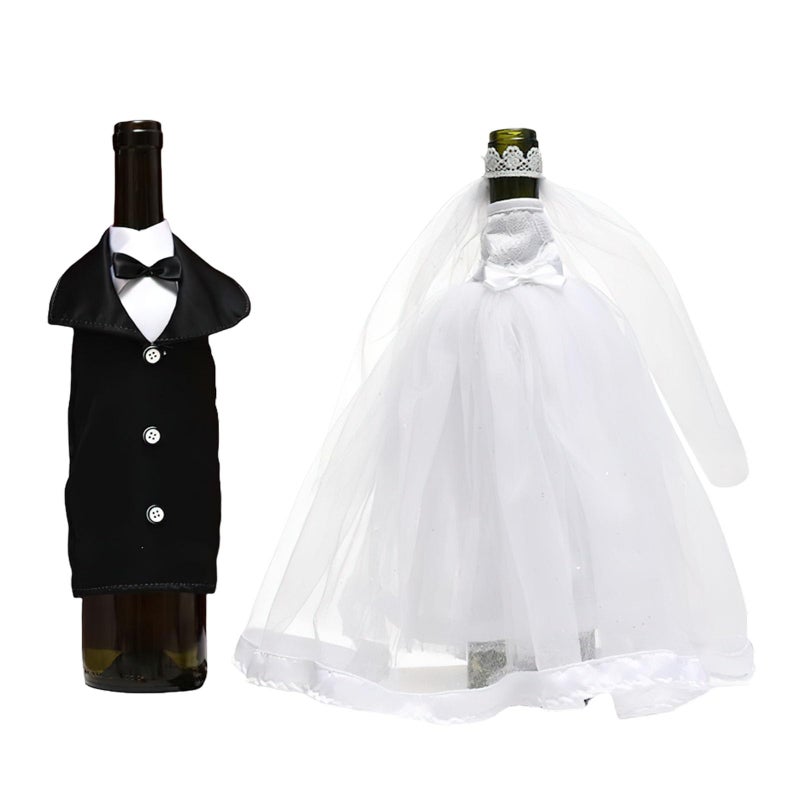 RED-SHYN REDSHYN Bride Groom Wine Bottle Decor White Tulle Black Tuxedo Covers for Wedding Party Table Decor Newlywed Gift - Image 2