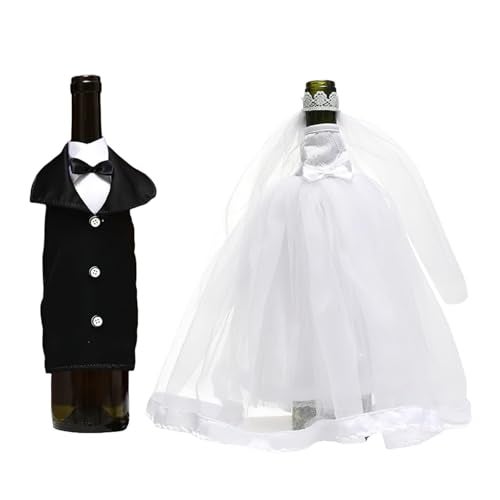 RED-SHYN REDSHYN Bride Groom Wine Bottle Decor White Tulle Black Tuxedo Covers for Wedding Party Table Decor Newlywed Gift - Image 1