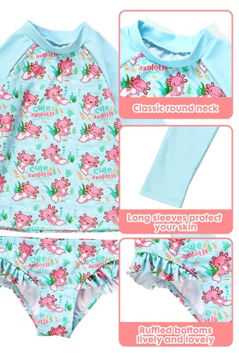 PinkSheep Girls Swimsuit,Axolot lToddler Girls Bathing Suit Two Piece Long Sleeve Rush Guard Swimwear for 3T,UPF 50+ Quick Dry Stretchy Summer Beach Swimsuit - Image 4