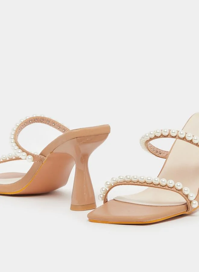 Styli Embellished Open Toe Kitten Heel Sandals