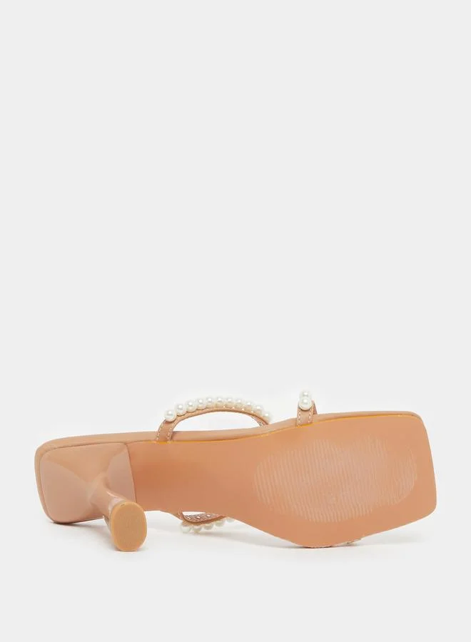 Styli Embellished Open Toe Kitten Heel Sandals