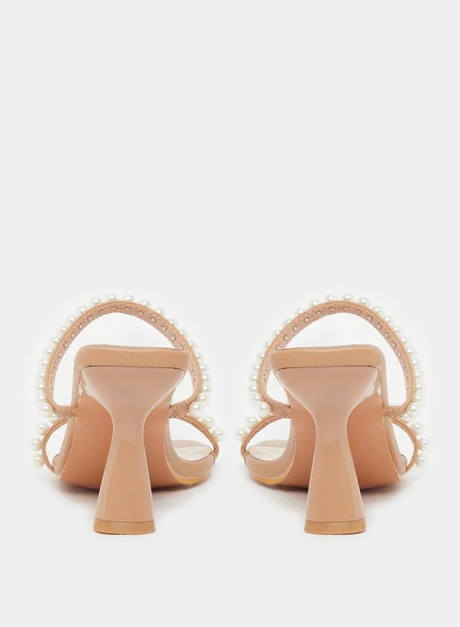Styli Embellished Open Toe Kitten Heel Sandals