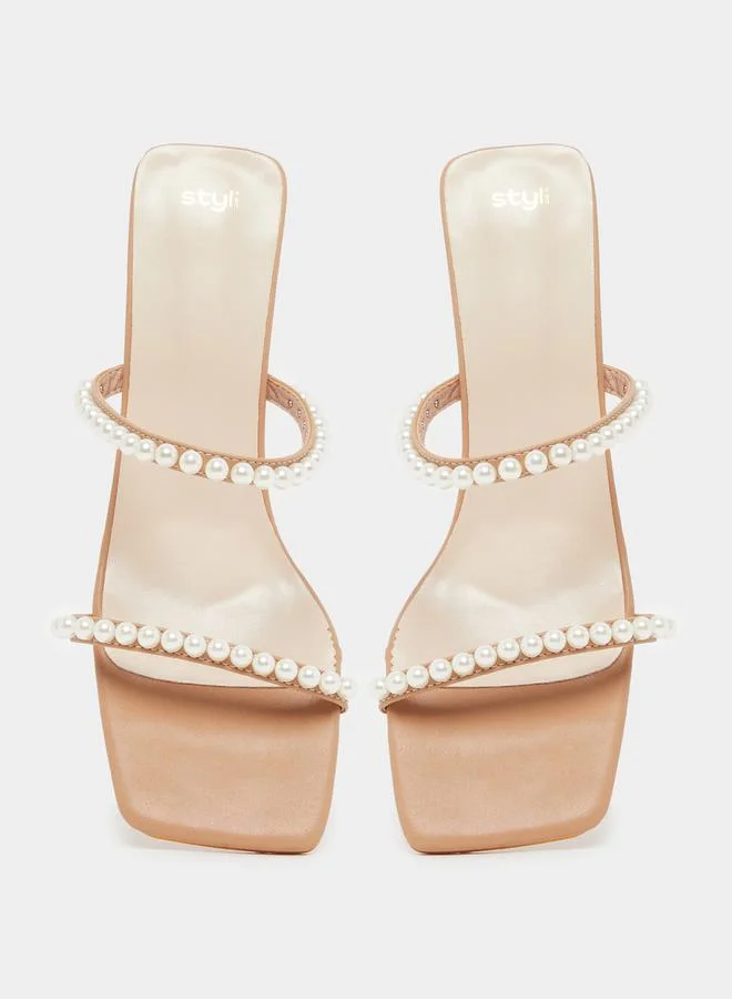 Styli Embellished Open Toe Kitten Heel Sandals