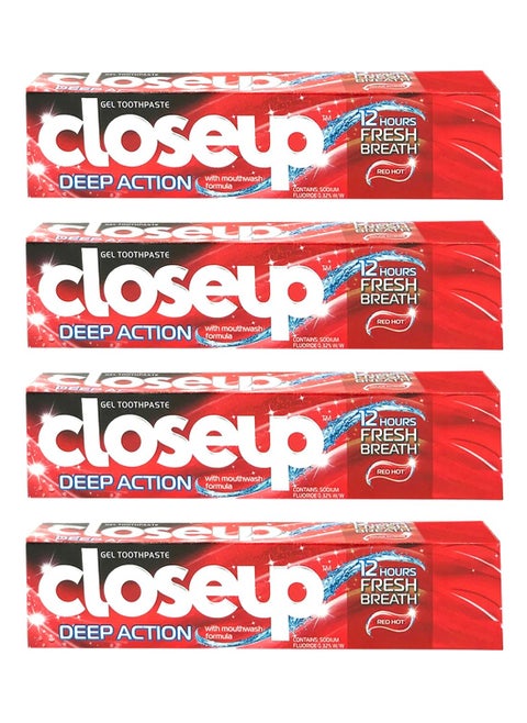 Pack Of 4 Deep Action Toothpaste Hot Red 123ml
