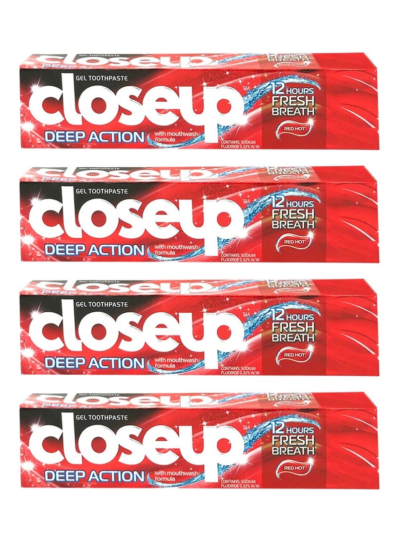 Pack Of 4 Deep Action Toothpaste Hot Red 123ml