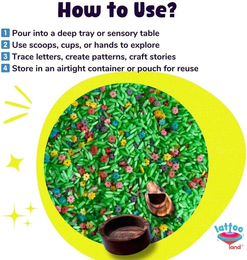 Lattooland Spring Sensory Rice Bin Fillers for Kids -2 LB (4 Cups) | Sensory Play Set with Colored Rice Mix | Montessori Activities & STEM Play | Non-Toxic & Child -Safe | Sensory Table Filler - Image 4