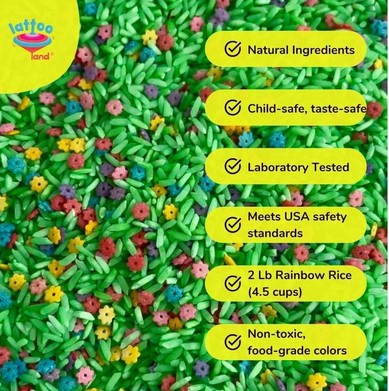 Lattooland Spring Sensory Rice Bin Fillers for Kids -2 LB (4 Cups) | Sensory Play Set with Colored Rice Mix | Montessori Activities & STEM Play | Non-Toxic & Child -Safe | Sensory Table Filler - Image 3