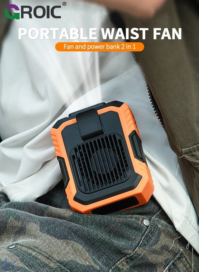 GROIC Orange Portable Waist Fan 4000mAh Rechargeable, Necklace with 6H Working Time 3 Speeds 6000RPM Strong Airflow Personal for Outdoors, Jobsite, Farm, Travel, Riding - Image 1
