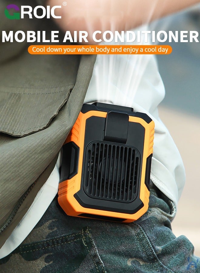 GROIC Orange Portable Waist Fan 4000mAh Rechargeable, Necklace with 6H Working Time 3 Speeds 6000RPM Strong Airflow Personal for Outdoors, Jobsite, Farm, Travel, Riding - Image 2