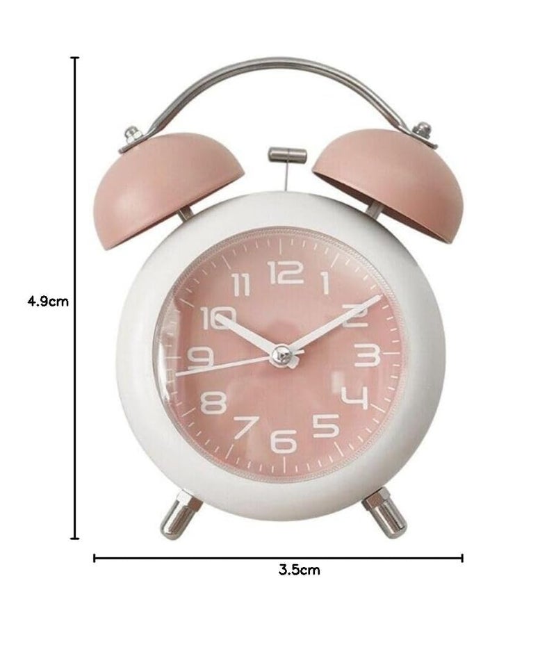 Pamidhar Vintage Twin Bell Analogue Table Alarm Clock with Night LED Backlight Matt Finish Silent Movement Extra Loud Alarm for Heavy Sleepers Suitable for Students and Kids Study Room Pink - Image 3