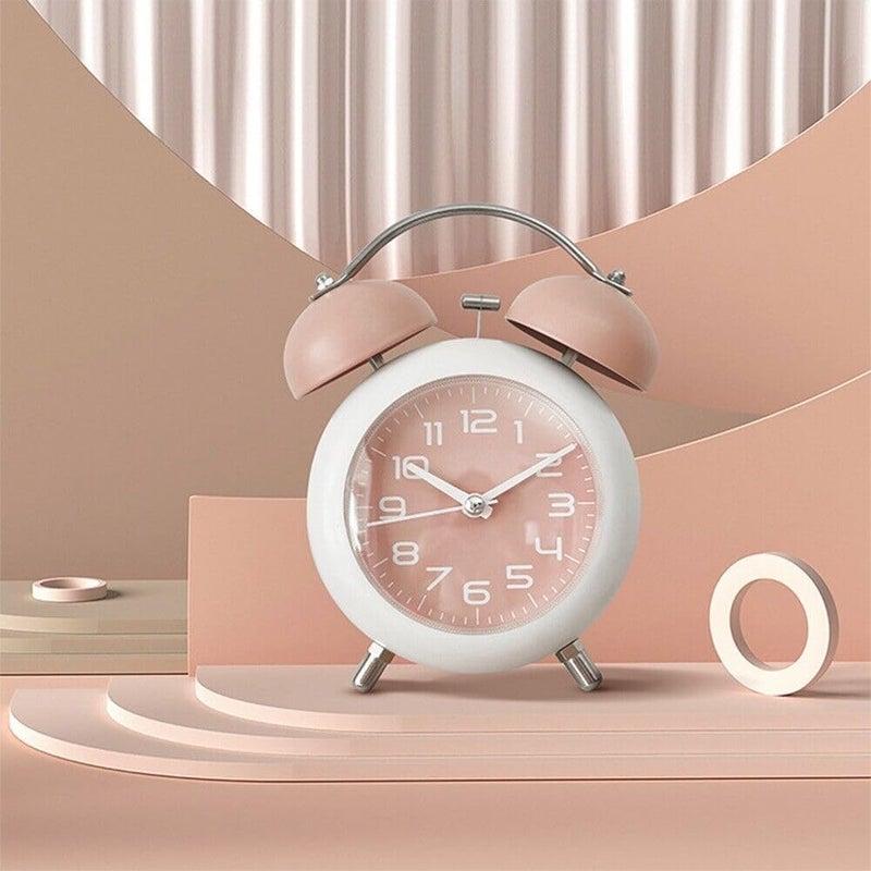 Pamidhar Vintage Twin Bell Analogue Table Alarm Clock with Night LED Backlight Matt Finish Silent Movement Extra Loud Alarm for Heavy Sleepers Suitable for Students and Kids Study Room Pink - Image 4