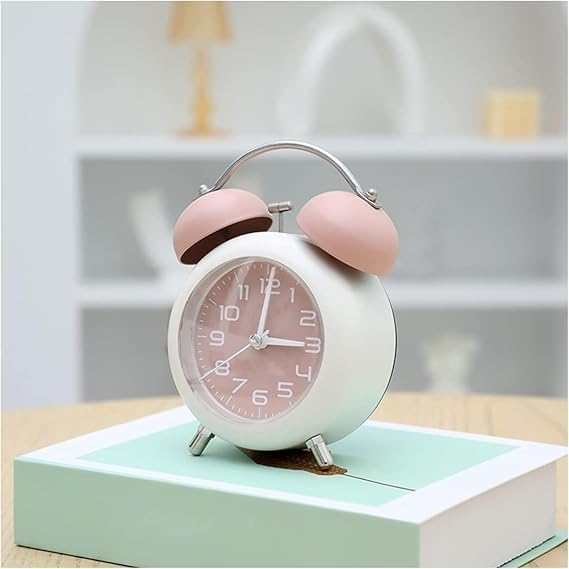 Pamidhar Vintage Twin Bell Analogue Table Alarm Clock with Night LED Backlight Matt Finish Silent Movement Extra Loud Alarm for Heavy Sleepers Suitable for Students and Kids Study Room Pink - Image 2