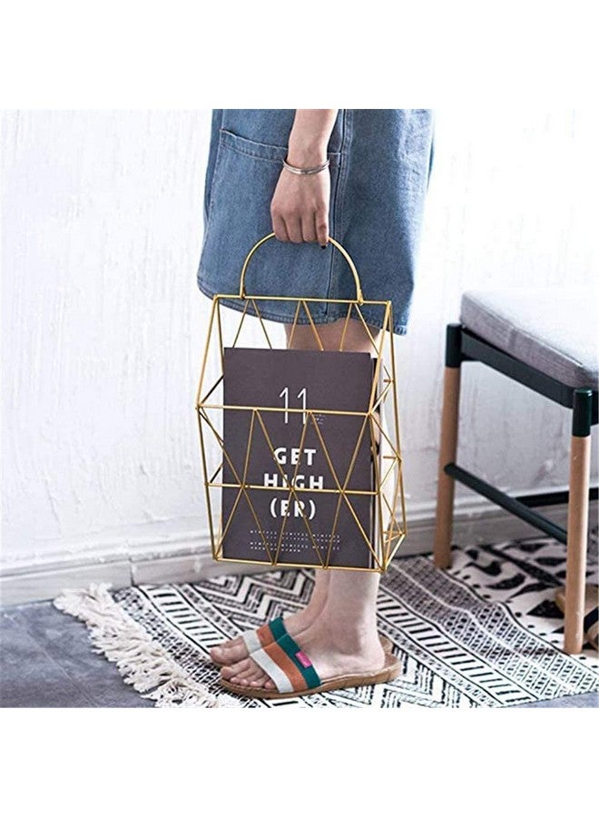 MOREYAJI Magazine Rack Newspapers File Holder, Wall-mounted Mesh Metal Desk Bookshelf, for Office School Living Room Bedroom Bathroom Desk Décor (Gold) - Image 5