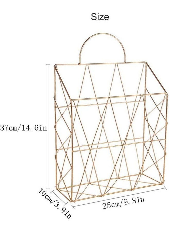 MOREYAJI Magazine Rack Newspapers File Holder, Wall-mounted Mesh Metal Desk Bookshelf, for Office School Living Room Bedroom Bathroom Desk Décor (Gold) - Image 2