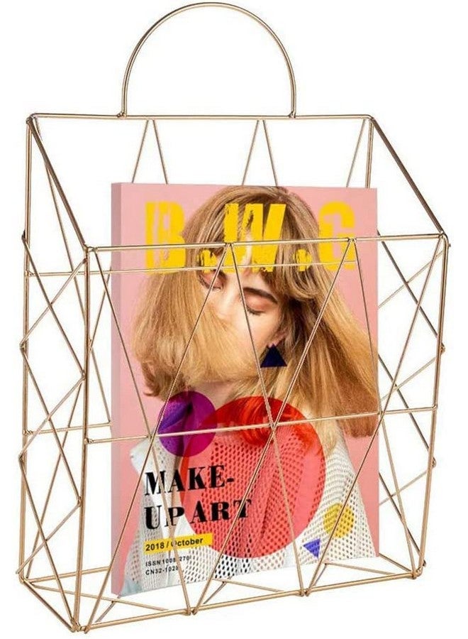 MOREYAJI Magazine Rack Newspapers File Holder, Wall-mounted Mesh Metal Desk Bookshelf, for Office School Living Room Bedroom Bathroom Desk Décor (Gold) - Image 1