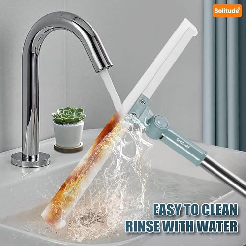 Solitude 50-Inch Rotating Floor Squeegee, Heavy Duty Bathroom Silicone Wiper with 180-Degree Swivel Head, Stainless Steel Extendable Handle, Easy Floor Cleaning Tool - Image 4
