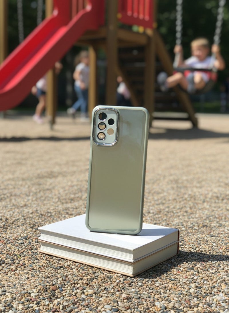 Grace Matte Finish Back Cover Case for Samsung A13 - Elegant Metallic Ribbon Design - Full Camera Protection & Non-Slip Grip - Image 1