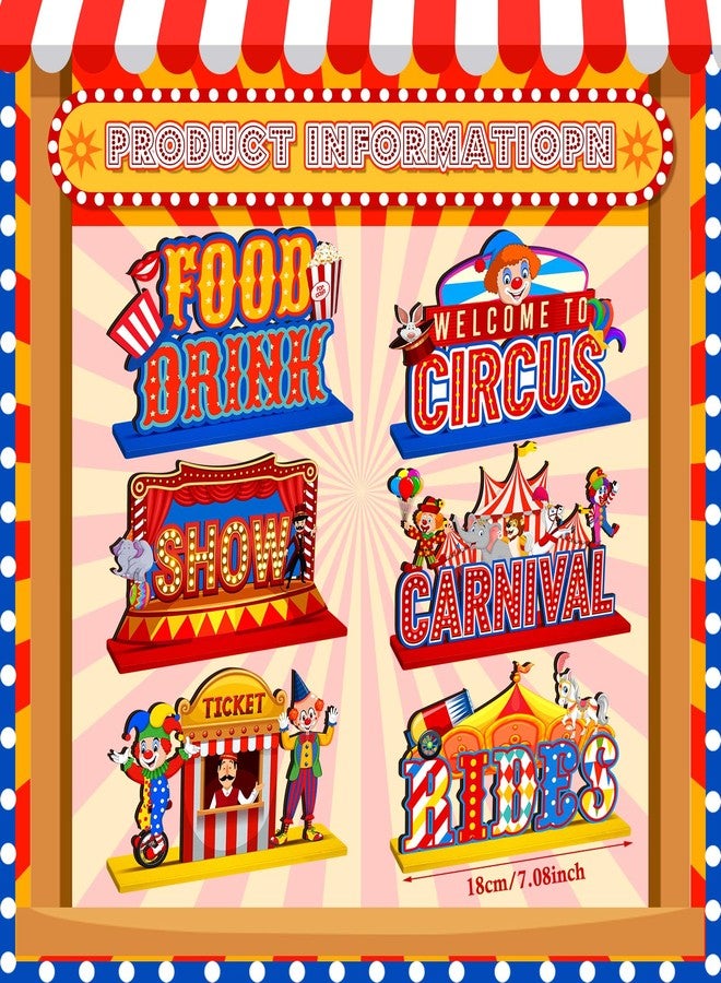 Quzzil 6 Pcs Circus Carnival Party Decorations Carnival Centerpieces for Tables Circus Theme Party Decorations Wooden Carnival Centerpieces for Cake Toppers Birthday Party Favors Supplies - Image 2