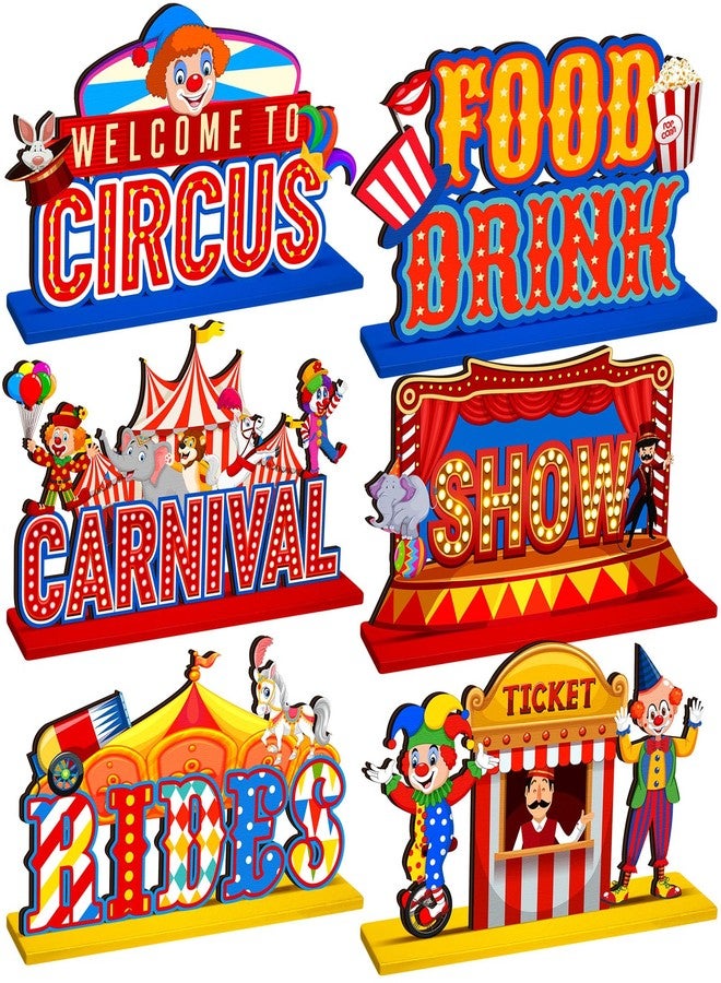 Quzzil 6 Pcs Circus Carnival Party Decorations Carnival Centerpieces for Tables Circus Theme Party Decorations Wooden Carnival Centerpieces for Cake Toppers Birthday Party Favors Supplies - Image 1