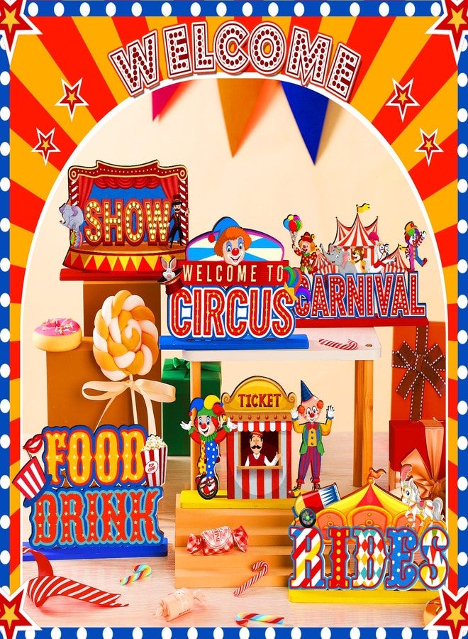 Quzzil 6 Pcs Circus Carnival Party Decorations Carnival Centerpieces for Tables Circus Theme Party Decorations Wooden Carnival Centerpieces for Cake Toppers Birthday Party Favors Supplies - Image 3