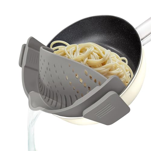 YEVIOR Clip on Strainer for All Pots Pan,Silicone Pasta Strainer Kitchen Gadgets,Collapsible Colander for Noodle,Vegetables,Fruit,Spaghetti (Grey) - Image 1