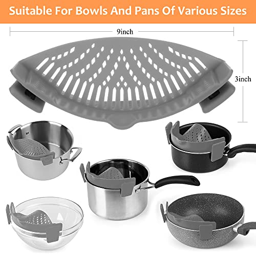 YEVIOR Clip on Strainer for All Pots Pan,Silicone Pasta Strainer Kitchen Gadgets,Collapsible Colander for Noodle,Vegetables,Fruit,Spaghetti (Grey) - Image 3