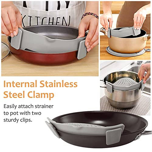 YEVIOR Clip on Strainer for All Pots Pan,Silicone Pasta Strainer Kitchen Gadgets,Collapsible Colander for Noodle,Vegetables,Fruit,Spaghetti (Grey) - Image 5