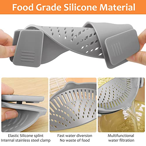 YEVIOR Clip on Strainer for All Pots Pan,Silicone Pasta Strainer Kitchen Gadgets,Collapsible Colander for Noodle,Vegetables,Fruit,Spaghetti (Grey) - Image 4