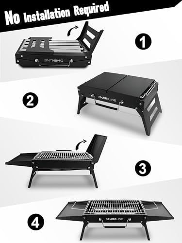 Charmline 14x9inch Foldable Portable Grill Charcoal Compact Portable Grill for Outdoor Use Desktop Charcoal Grill BBQ Grills for Camping Picnics Gardens and Beach Parties Black - Image 3