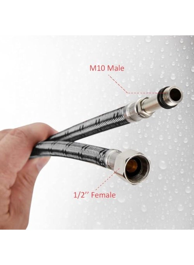 50cm braided inlet hose pipe, two pieces of hot and cold flexible faucet for water supply in brass for bathroom, wash basin and kitchen mixer - Black - Image 5